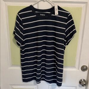 (1808) Time and Tru Dark Blue and White Striped Tee